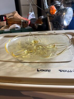Yellow Pressed Glass Serving Platter - Decorative Dining Tray